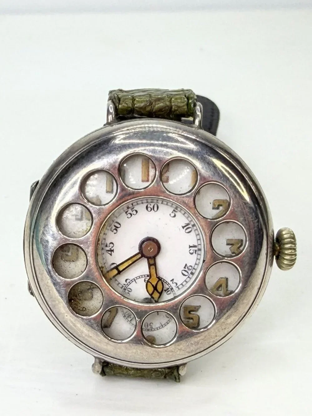 WWI Swiss Sterling Silver Telephone Dial Trench Watch c1915 Mechanical SS489